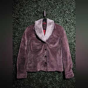 Women's Shimmery Jacket with Faux Fur Collar